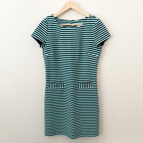 LILLY PULITZER | Navy Green Stripe Shift Dress Short Sleeve Short | Size Medium - Picture 2 of 10